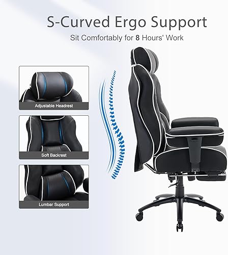 Miniatura 6 de DJWang Silla de oficina grande y alta con reposapiés, silla de oficina ejecutiva de respaldo alto, sillas ergonómicas con soporte lumbar, sillas