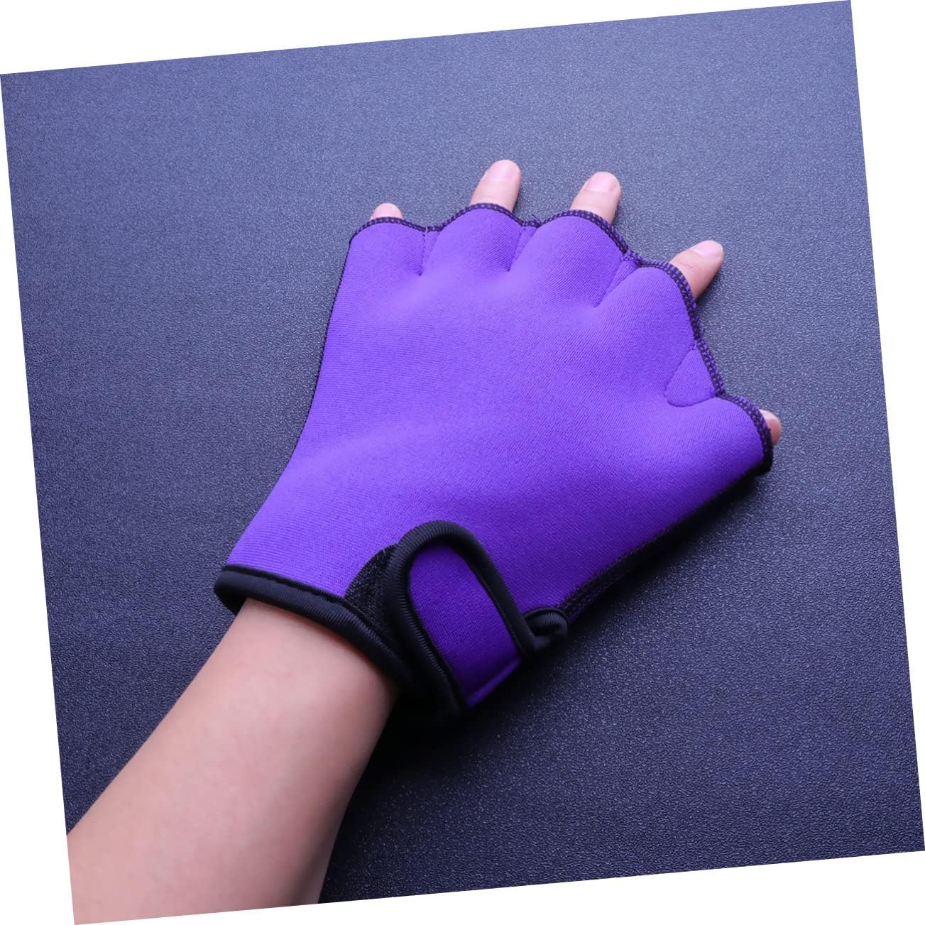 Swim Webbed Gloves 1 Pair Nylon Purple for Aquatic Training | Hook and Loop Wrist, Half Finger Design, Upper Body Workout, Increases Propulsion, Water Practice