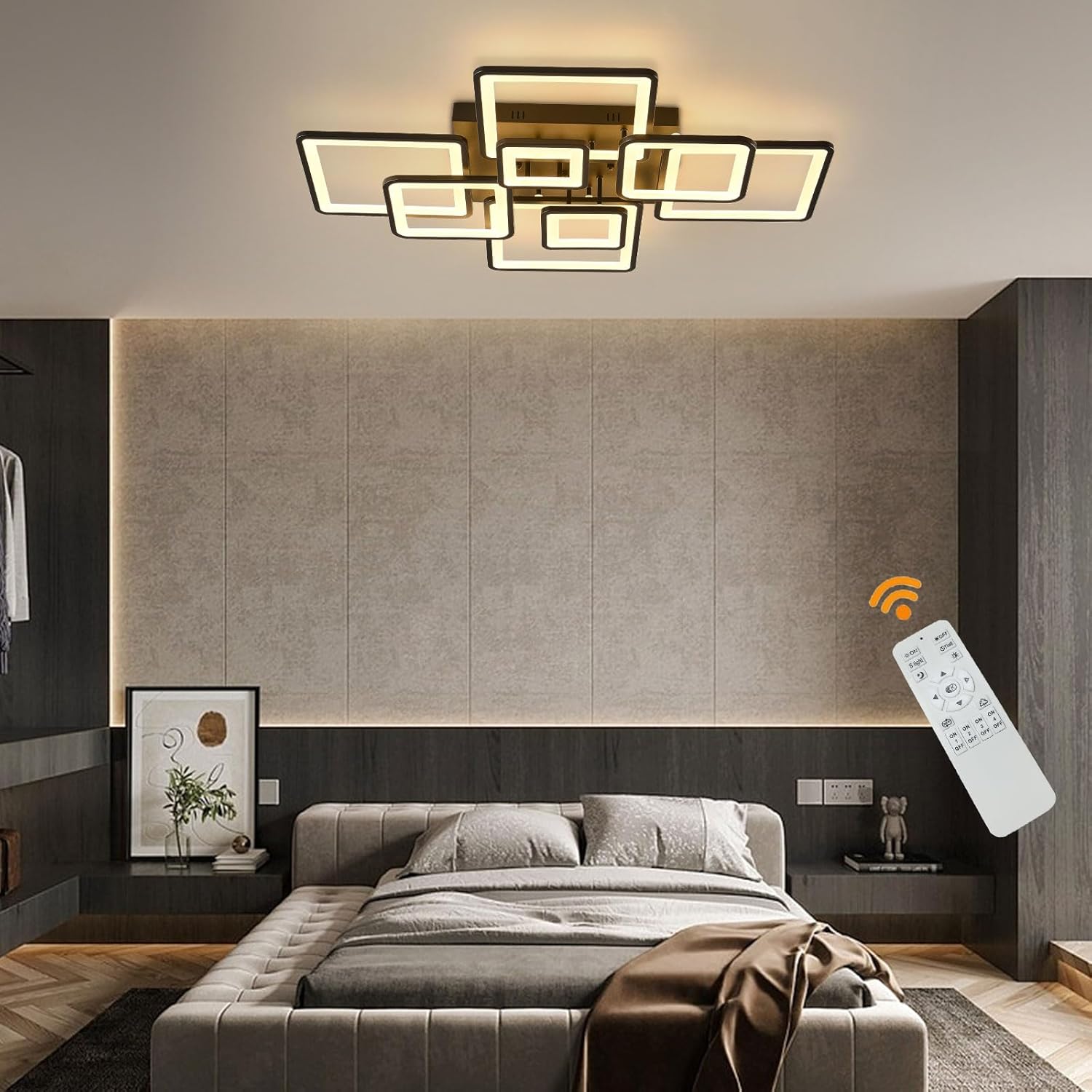 Synaiolma LED Ceiling Light in a bedroom with remote control