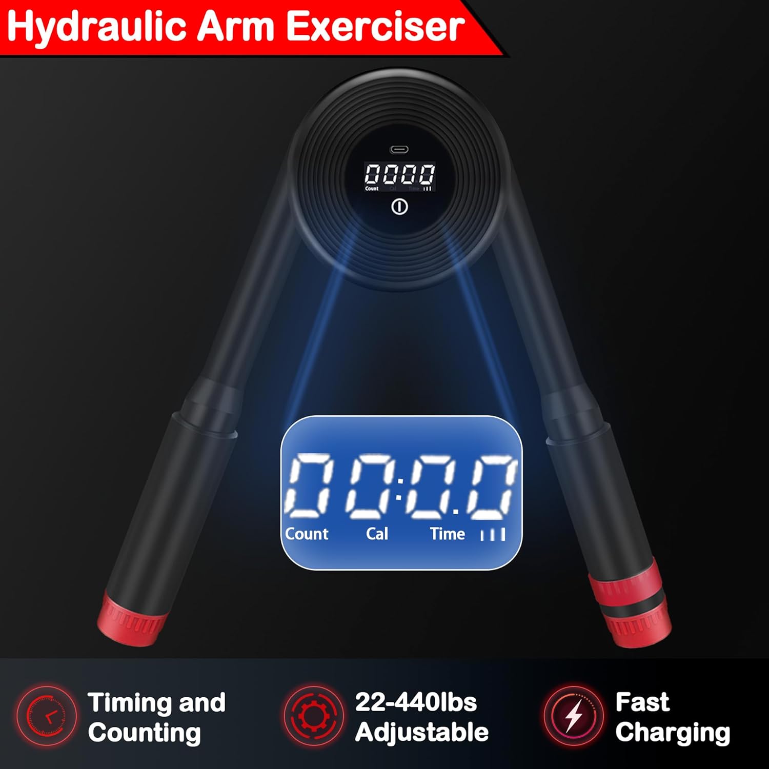 Hydraulic Arm Exerciser 22–440LBS with LED Display – Adjustable Power Chest Workout Equipment for Chest, Arm, Shoulder & Back – Count & Timer Strength Trainer for Men Home Gym