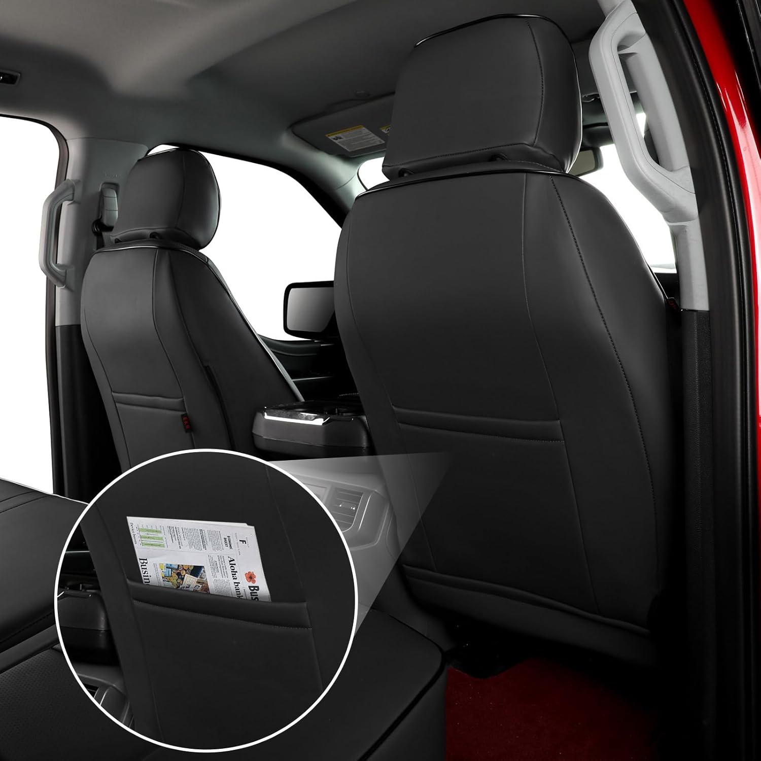 EKR Maverick Seat Covers for Ford Maverick & Maverick Hybrid XLT/Lariat/Lobo/Tremor 2022 2023 2024 2025 2026,Car Truck Seat Cover Full Set Waterproof -Faux Leather(Black)