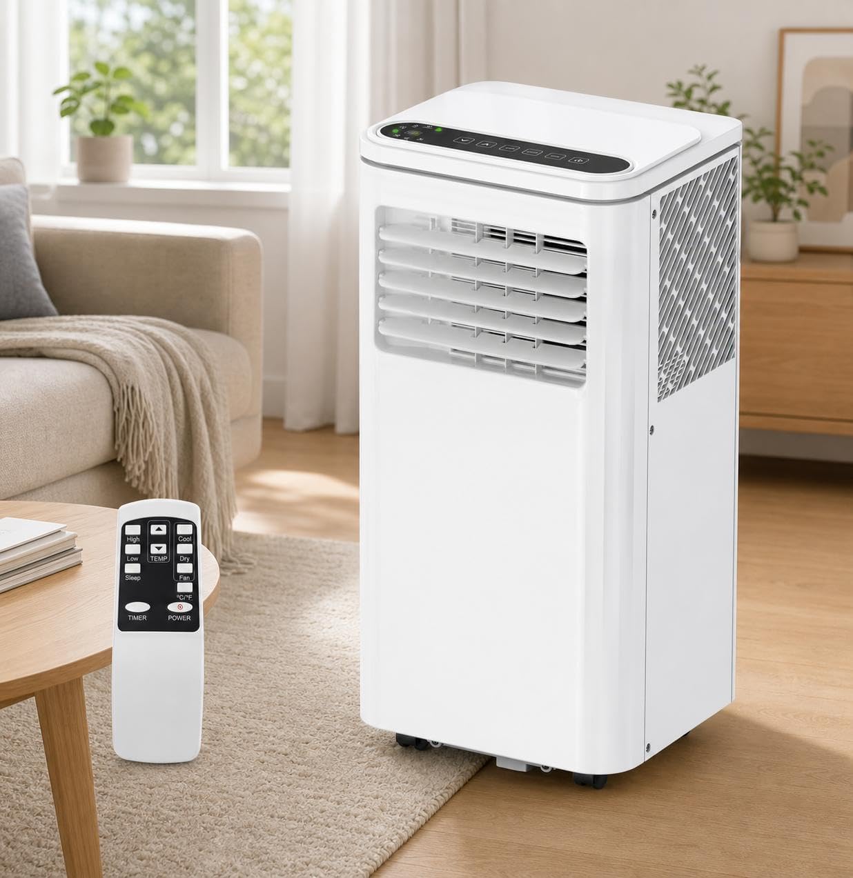 Aire acondicionado portátil de 10,000 BTU, CA 3 en 1 con deshumidificador, temporizador y control remoto, enfría habitaciones de 450 pies cuadrados, incluye kit de ventana