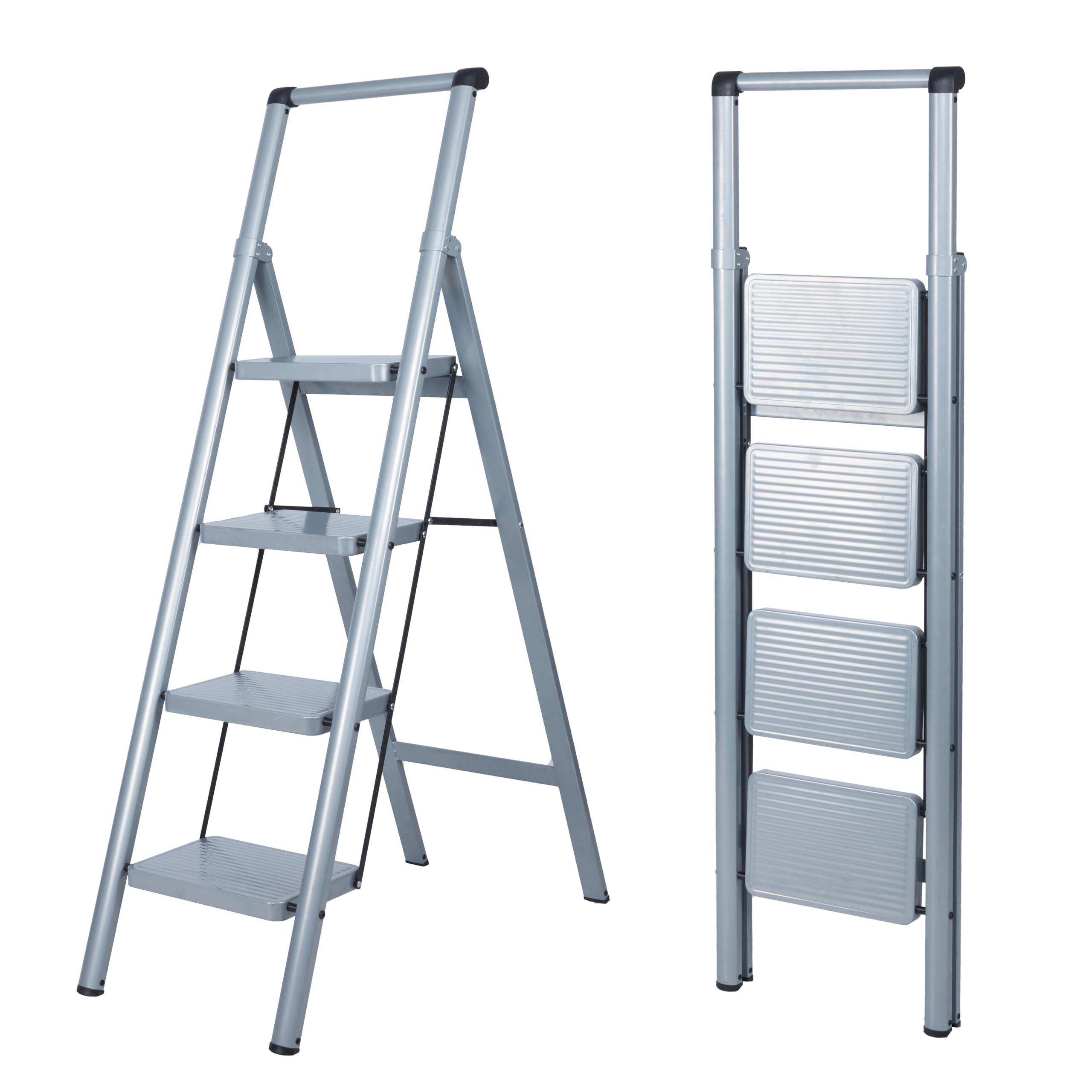 UZIRO Folding Ladder 4 Steps, Lightweight and Compact, Decorative Design, Wide Non-Slip Steps, Ideal for Home, Kitchen and Office Use, Easy to Store