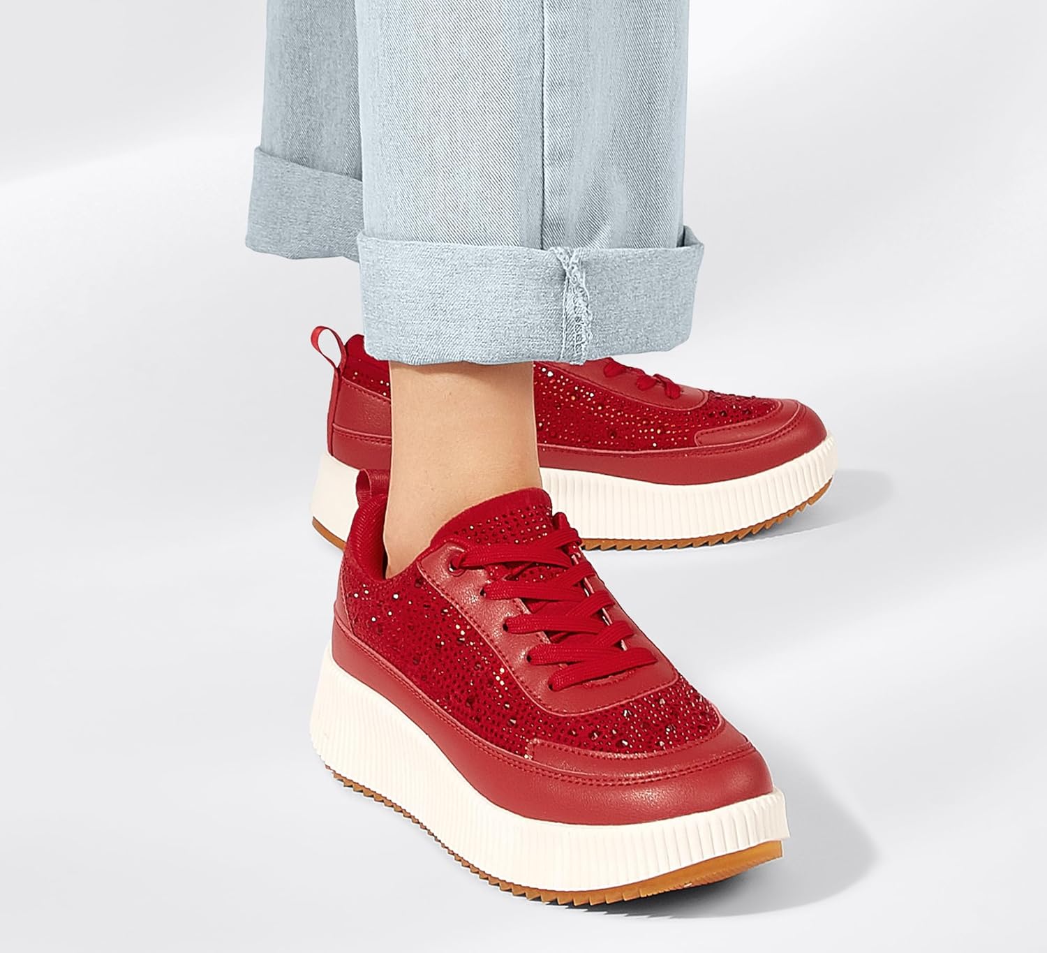 LUCKY STEP Women's Platform Sneakers Rhinestone Fashion Chunky Casual Sparkly Retro Braided Walking Shoes - Image 7