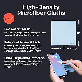 Elite Screens Microfiber Cleaning Cloths - 6-Pack, 67 & 1212, Light Blue - Streak-Free Glasses Wipes - Travel-Ready Eyeglass Cleaning Wipes - Oversized Reusable Lens Care Cloths