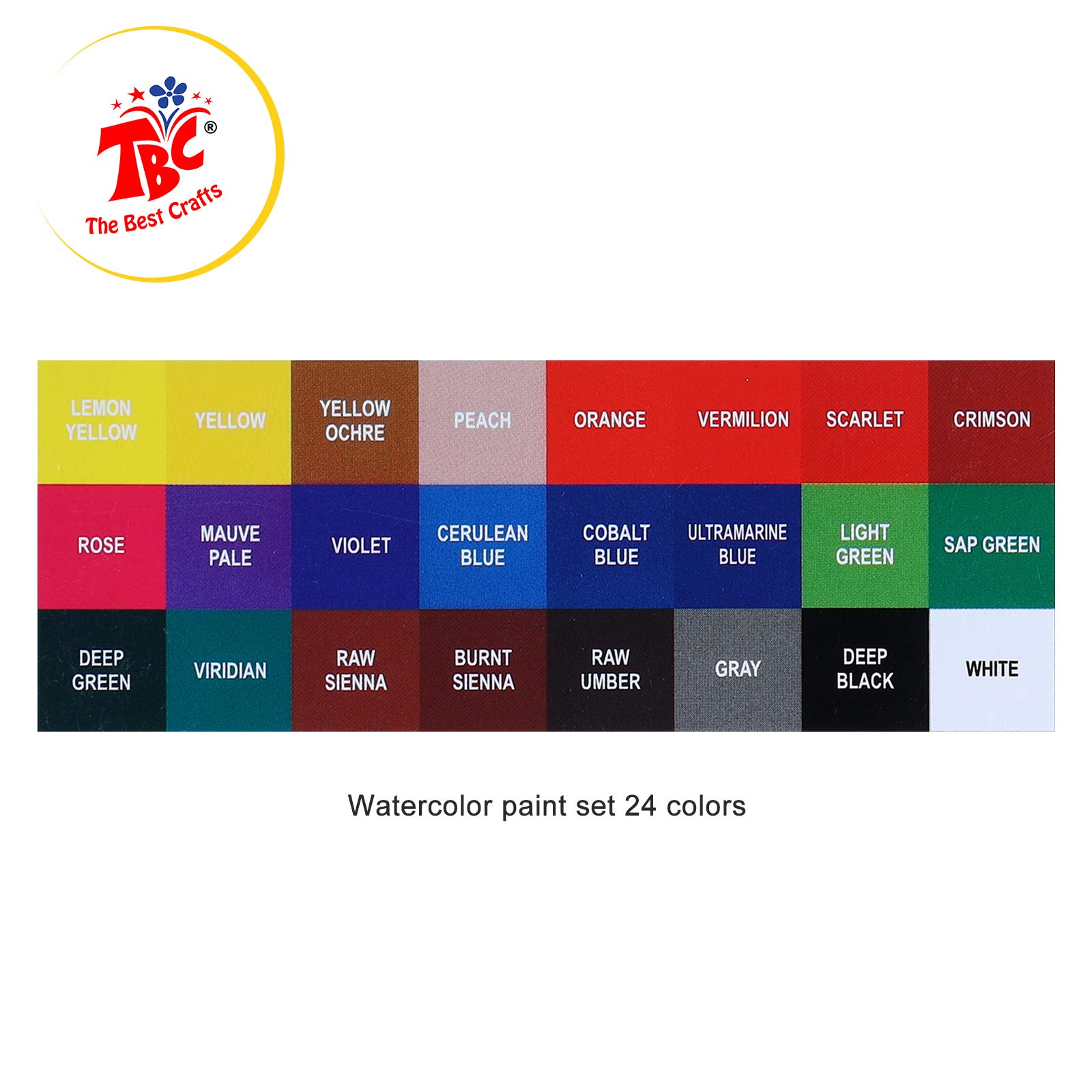 TBC Watercolour Paint Set, 24 x 12ml Water Colour Paints Tubes with 3 Paint Brush for Artists, Beginners, Students, Hobbyists, Adults