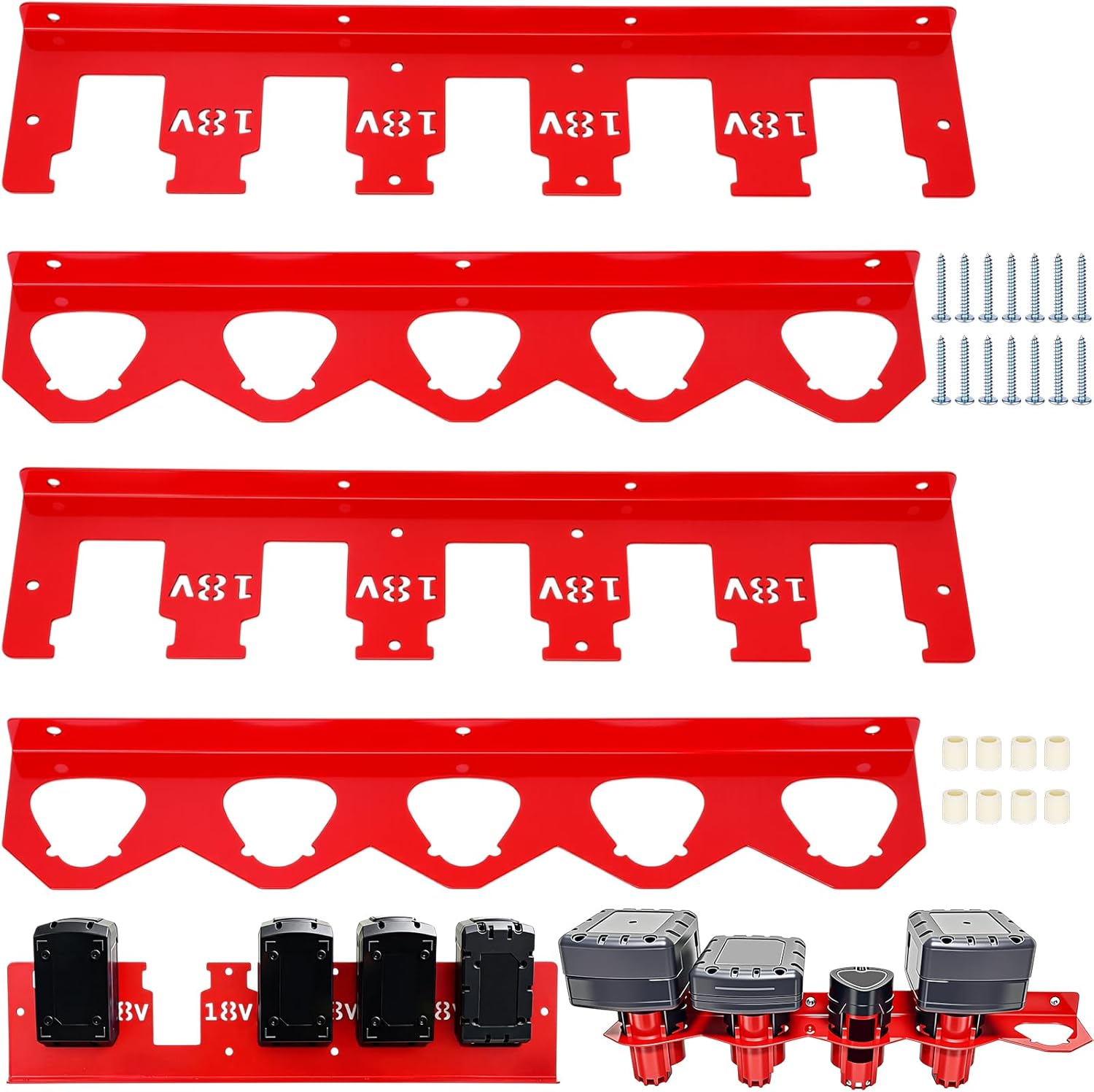4 Pcs Metal Battery Holder Compatible with Milwaukee M18 M12 Batteries Wall Mount Battery Storage for 12v and 18v Batteries Wall Mount Rack with Screws
