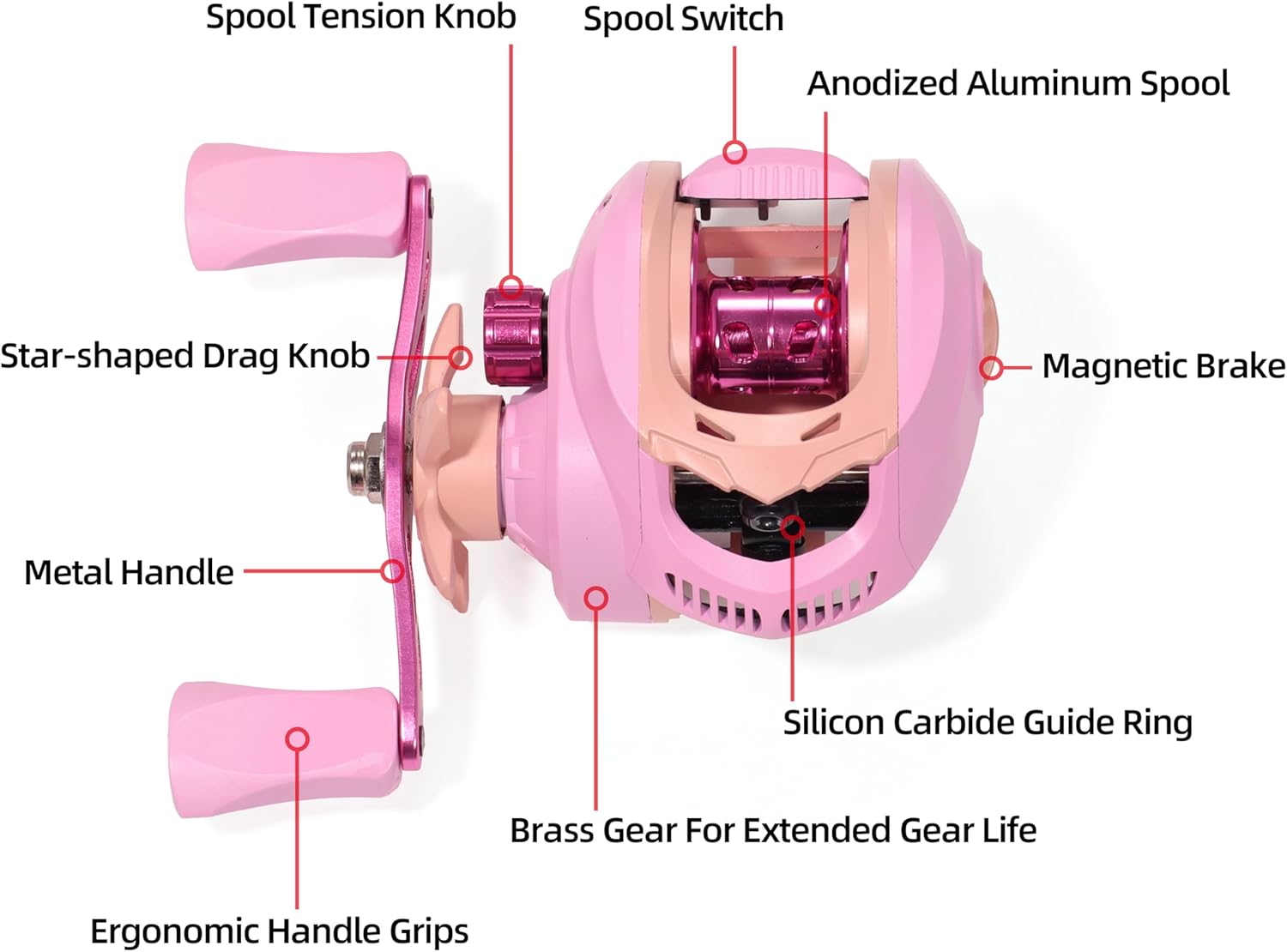 Kilitn Fishing Rod and Reel Combo, Pink Color Baitcasting Combo Baitcast Reel, 2-Piece Baitcaster Rod, Durable Fiberglass with Comfortable EVA Handle for Girl, Woman, or Beginner