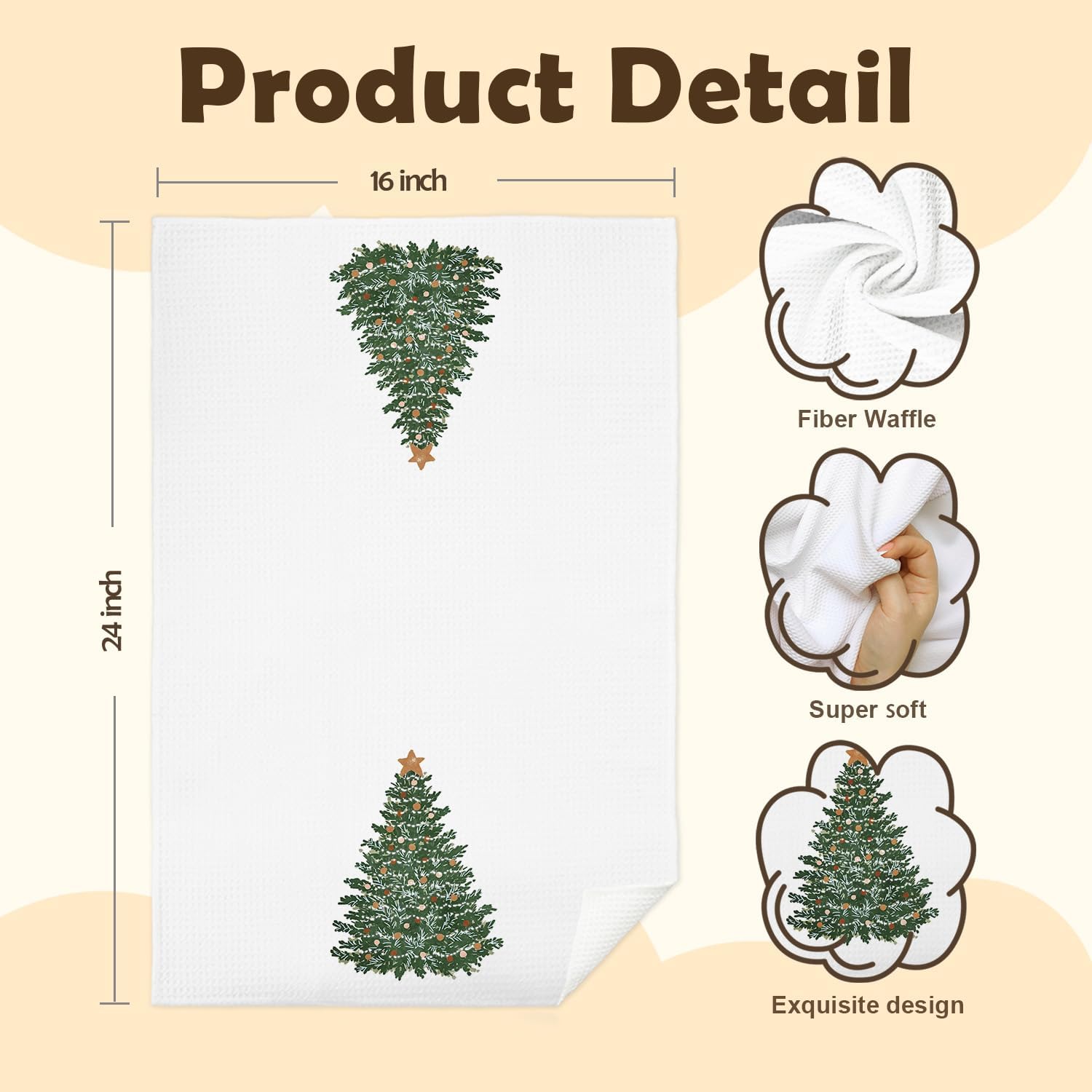 Christmas Tree Kitchen Towels, Farmhouse Christmas Tree Hand Towels for Bathroom Decor, Rustic Winter Xmas Dish Tea Towel for Kitchen Decor, 16x24 Inch - Image 2