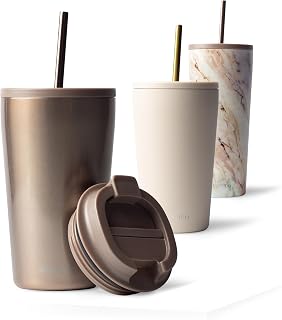 MAMEIDO Thermos Cup with Straw 16oz - Drinking Mug with Lid and Straw Made | 4h Hot/12h Cold, Leak Proof and BPA Free with Straw and Flip Lid, Stainless Steel Coffee Cup for Car Cup Holder
