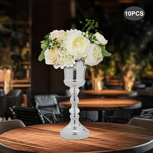 Miniatura 2 de Jarrón de trompeta de metal para mesa de boda, 10 piezas, con cristal, centro de mesa decorativo de 14.2 pulgadas, arreglo floral para ceremonia,