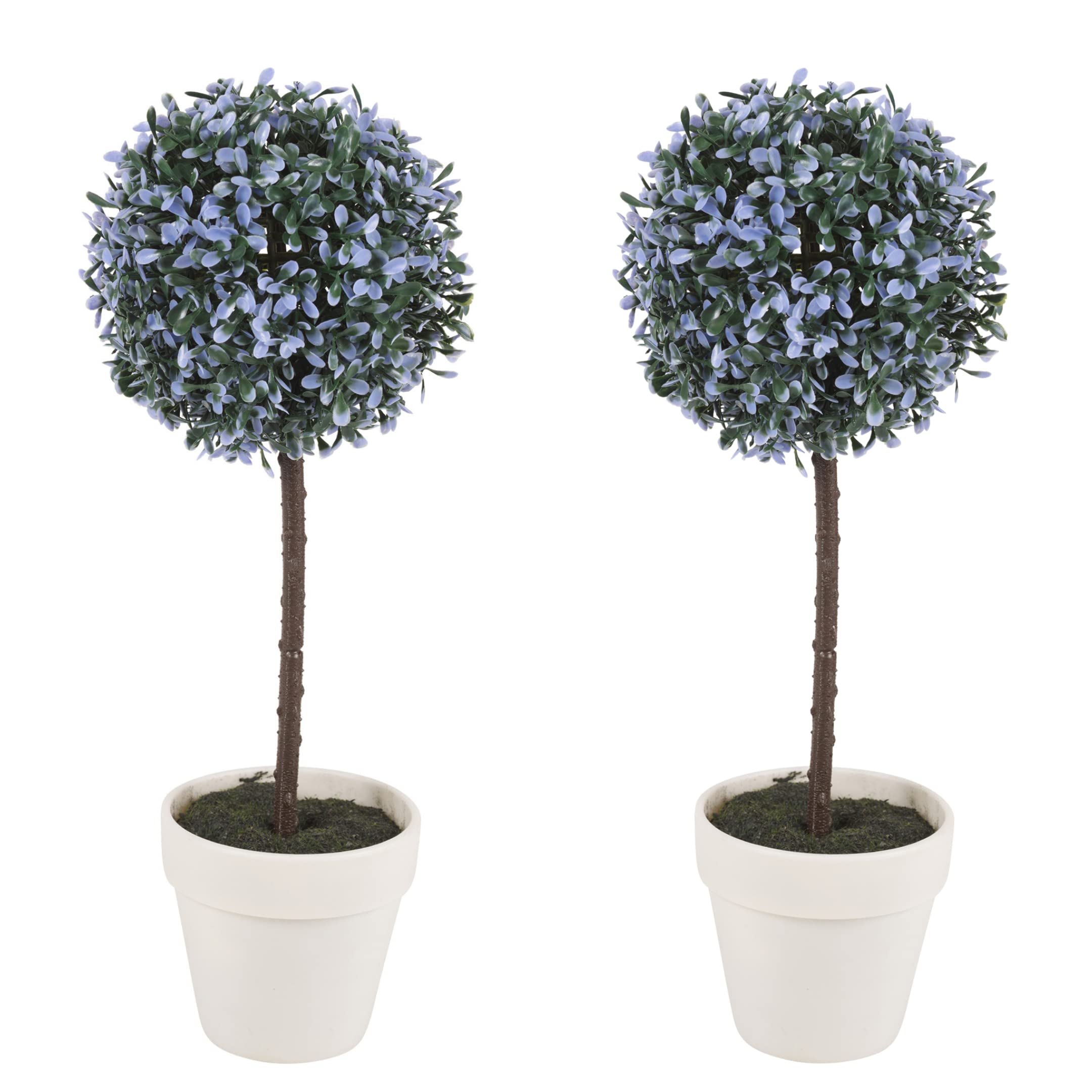 URBNLIVING Artificial Topiary Ball Box Tree Plant Set of 2 with Pot, 42 cm Large, Blue