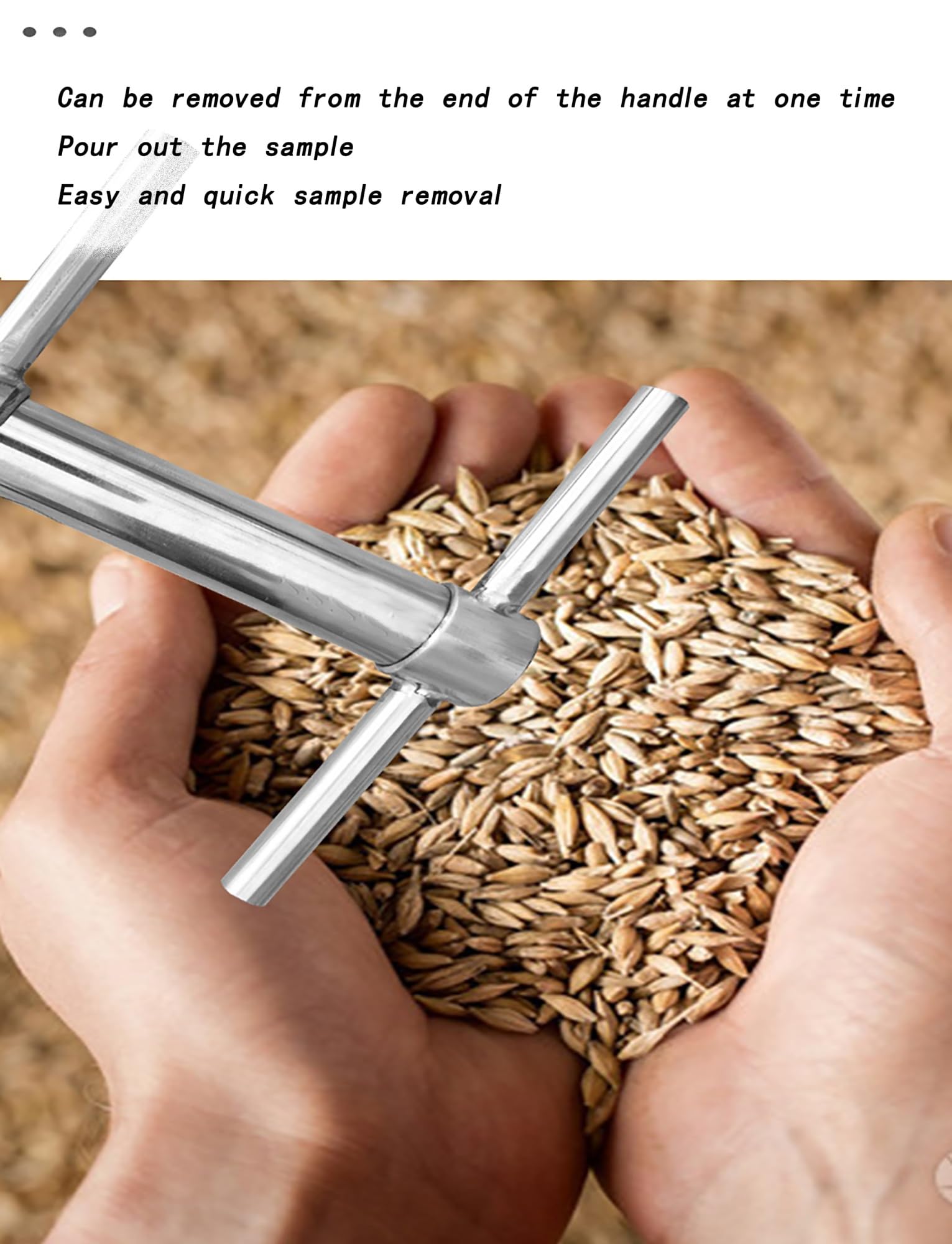 Sonda de muestreo de grano de acero inoxidable de 25 mm con mango giratorio, diseño de doble tubo, longitud ajustable de 0,5 a 1,5 m, ideal para muestreo preciso de suelo y grano