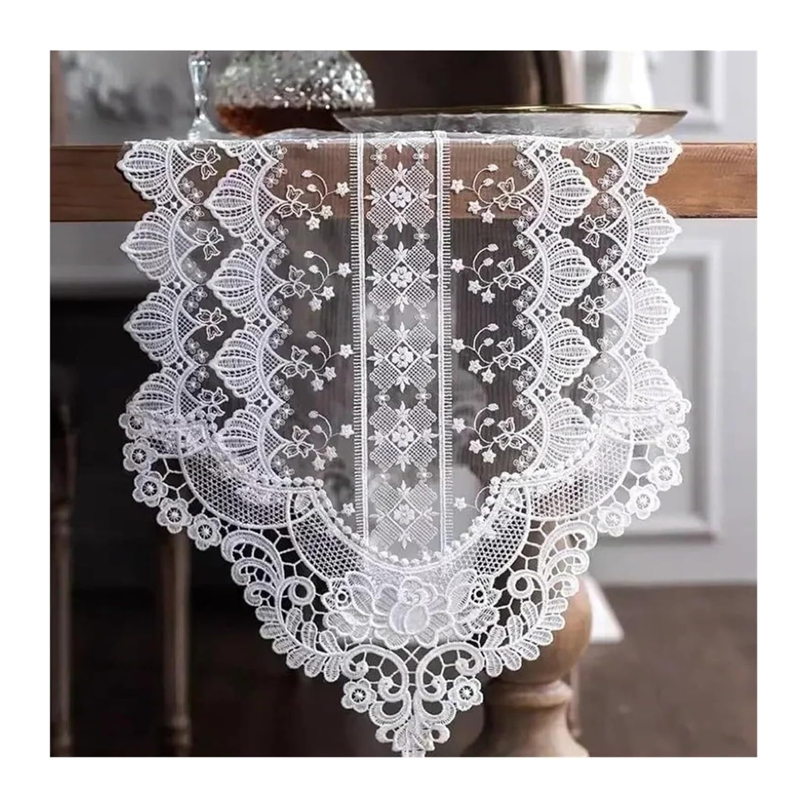 Runner da tavola in pizzo, Runner da tavolo in pizzo bianco 35x70-310 cm con nappe traforate(35x310cm 1pcs)