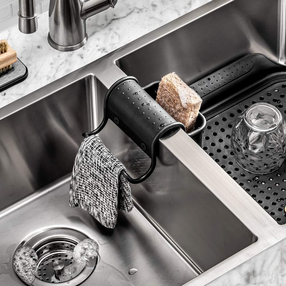 madesmart Saddle-SINKWARE Collection Rangement tout-en-un pour évier avec trous d'aération favorisant le séchage et sans BPA, taille S, carbone