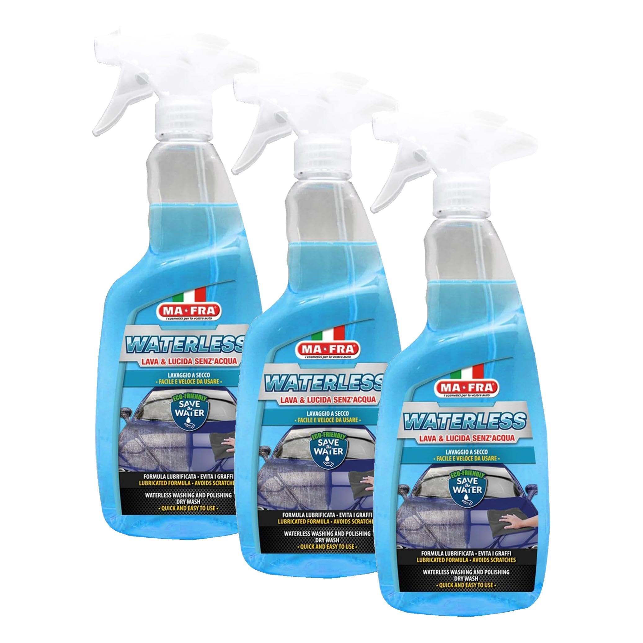 Ma-Fra Waterless Lavado y Abrillantado Sin Agua para la Limpieza Completa en Seco de Carrocerías y Lunas, Tamaño 750 ml (Paquete de 3)