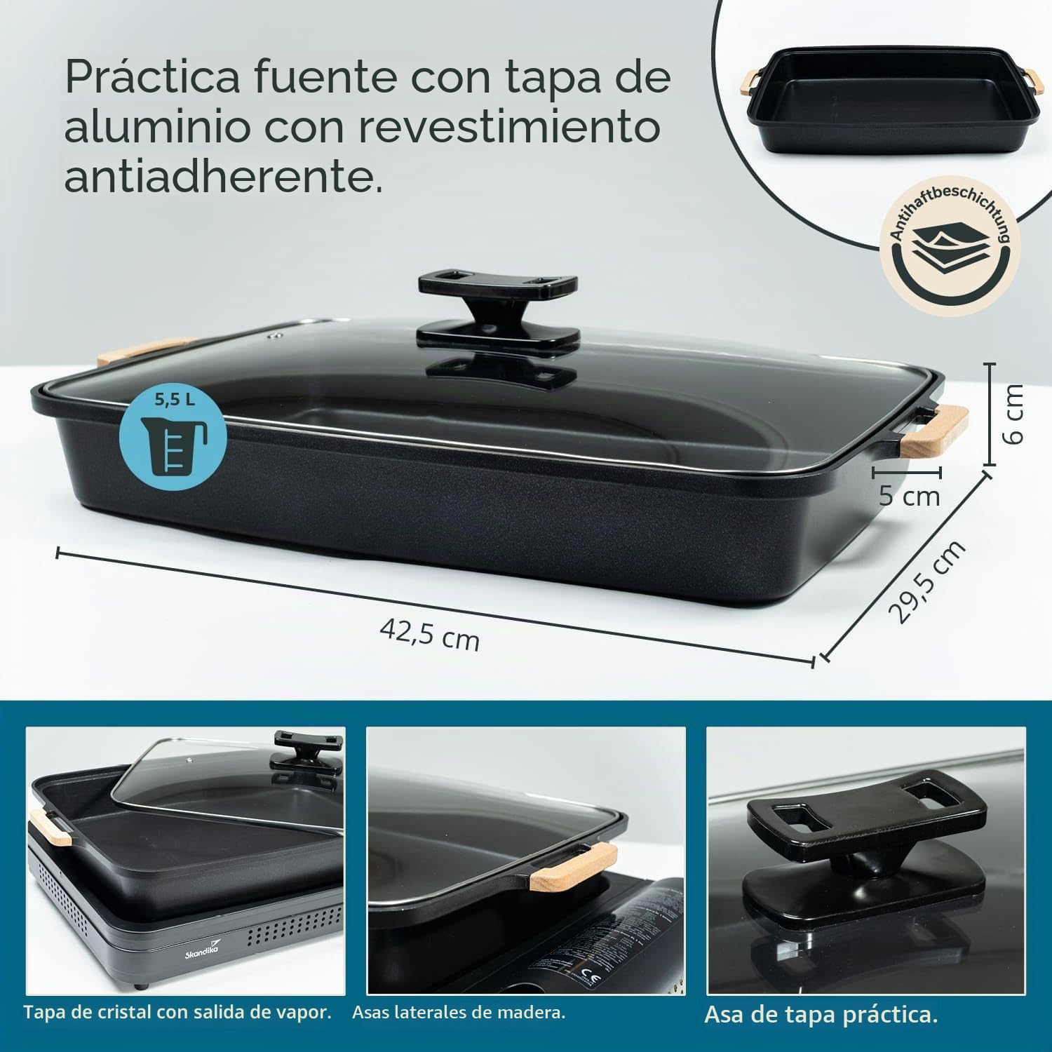 Skandika Hornillo de gas Brann | robusta cocina de camping para cartuchos de gas, maletín de transporte, acero inoxidable, encendido piezoeléctrico (XL con sarten)