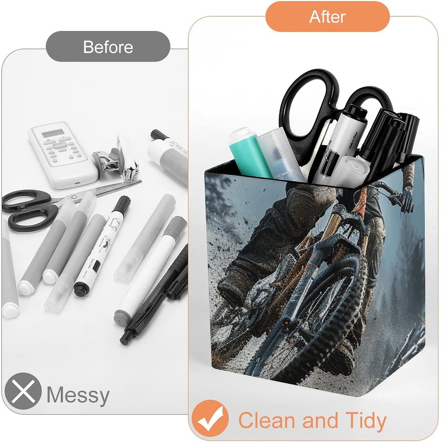 Mountain Bike Tournament Leather Pen Holder Desk, Pencil Cup Makeup Brush Holder Desktop Organizer Storage Case Stationery for Home Office Supplies image 3