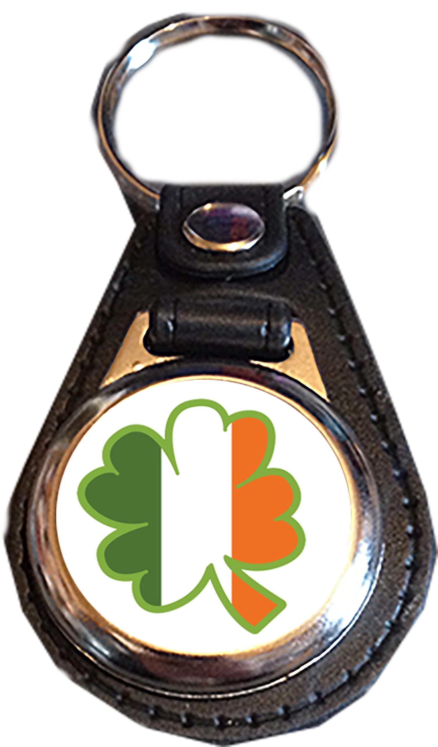 Dottsmusic Black Irish Four-Leaf Clover/Shamrock - Faux Leather Keyring