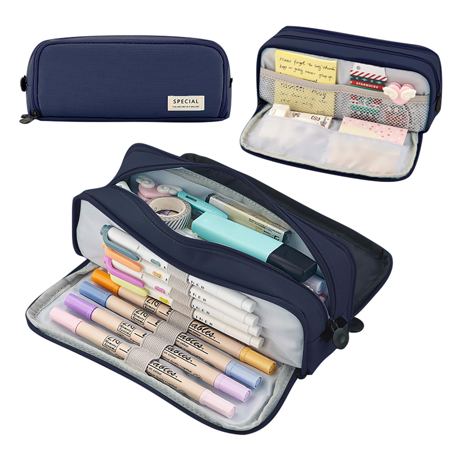 Ejoyous Astuccio in Tessuto Oxford, Astuccio con Cerniera di Grande capacità, 21 X 5 X 9 Cm, Doppio Strato, con Tasca in Rete, per Scuola, Ufficio, Casa, Studenti, Bambini, adulti. (BLUE)