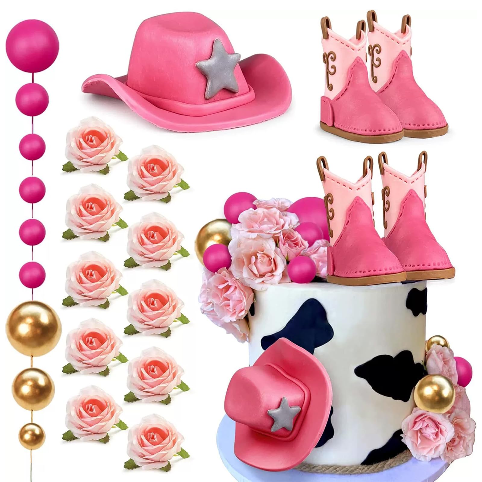 21Pcs Cowgirl Cake Toppers Set, Cowgirl Party Decorations with Cowgirl Boots Toppers & Hat Toppers for Cakes, Western Cowgirl Cake Decorations for Birthday Shower, Halloween, Christmas, New Year