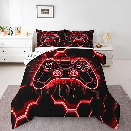 Miniatura 8 de Feelyou - Juego de edredón para niños gamers tamaño individual, juego de ropa de cama de estilo Galaxy Gaming con purpurina, juego de edredón para