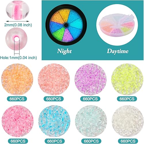 Miniatura 3 de KISSITTY 5280 cuentas de semillas que brillan en la oscuridad de cristal de 0.079 pulgadas (0.079 in) de cristal luminoso redondo brillante pequeñas