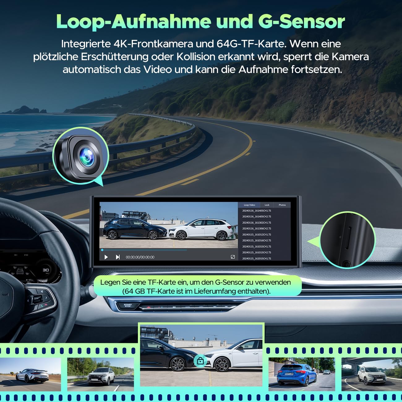 Autoradio Portatile con A-pple Carplay Android Auto con Dash Cam Anteriore Posteriore 4K+1080P, Wireless Autoradio 9,26 Pollici Touchscreen, Car Audio Radio con Mirror Link/Bluetooth 5.0/FM/AUX/64G TF