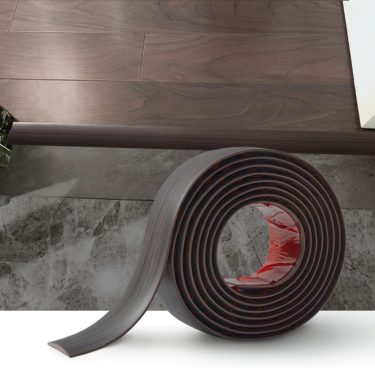 2M PVC Floor Transition Strip Laminate Floor Cover Strips Self Adhesive PVC Floor Door Divider Strip Flat Laminate Profile Flooring Edge Trim Joining Strip Door Bar(7.6cm,Black Walnut Grain)