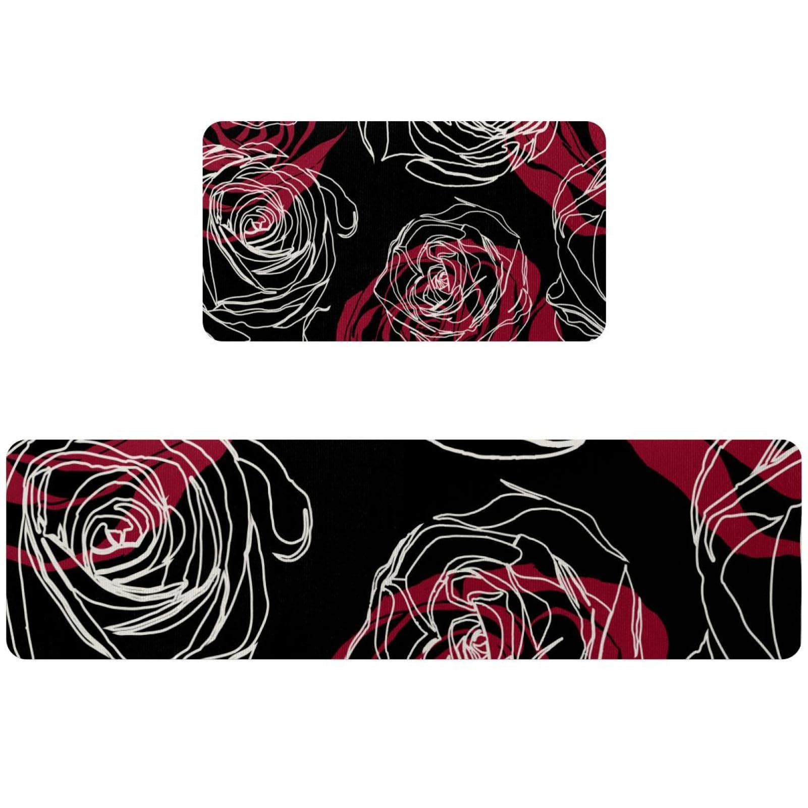 Alfombrillas de cocina con rosas sobre negro para dar elegancia y comodidad a tu hogar