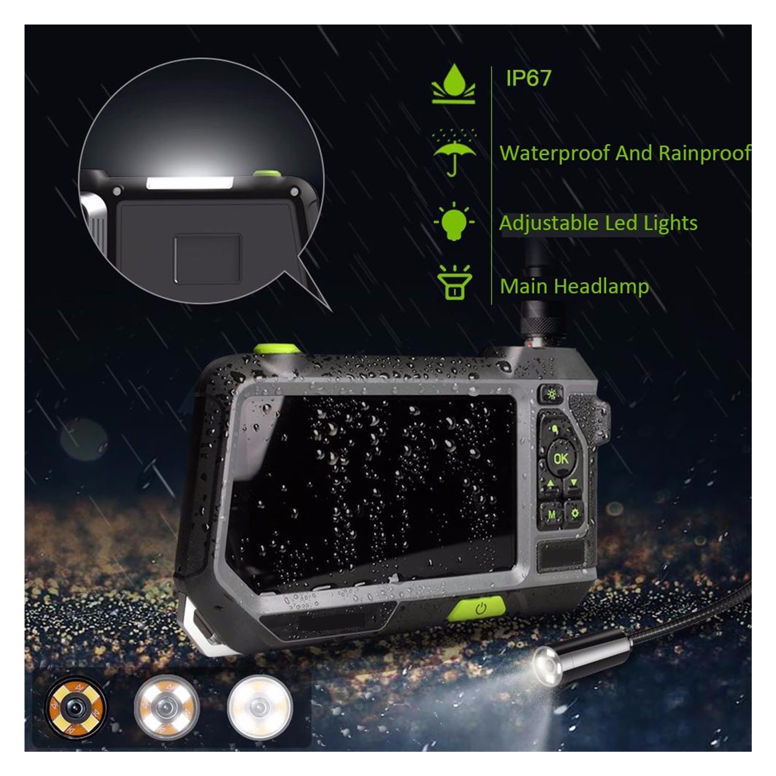 Kamera inspekcyjna endoskopu 5,0-calowy Ekran IPS 1080p Kamera Endoskopowa Z Obiektywem 5,5 Mm Do Samochodów Kamera Inspekcyjna Do Rur Węża Z Kartą 32 GB(3M,5.5mm)
