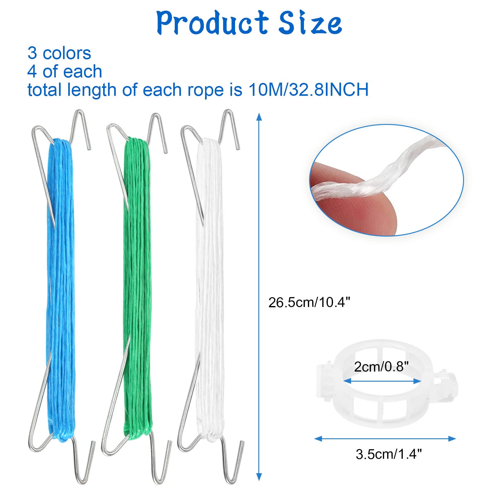 Confezione da 20 ganci a rullo per pomodori con spago da 15 m, kit per traliccio per serra, resistente per piante da giardino per evitare che i pomodori si pizzichino o cadano