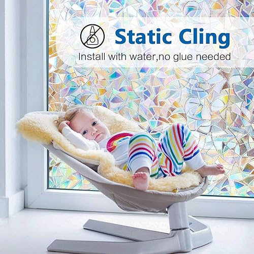 Miniatura 3 de Película de privacidad para ventana, vinilo decorativo 3D para ventana, adhesivo estático extraíble, no adhesivo, bloqueo UV (35.4 x 78.7 pulgadas)