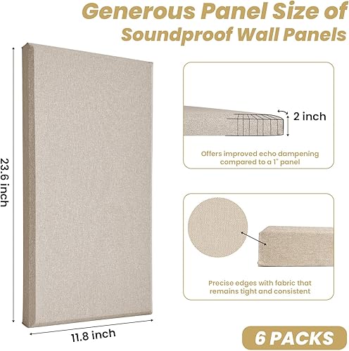 Miniatura 2 de 6 PCS Acoustic Panels, 2“ Thick Large Soundproof Wall Panels, Professional Fiberglass Sound Absorbing Panels, 23.6x11.8 Inches Sound Proof Foam