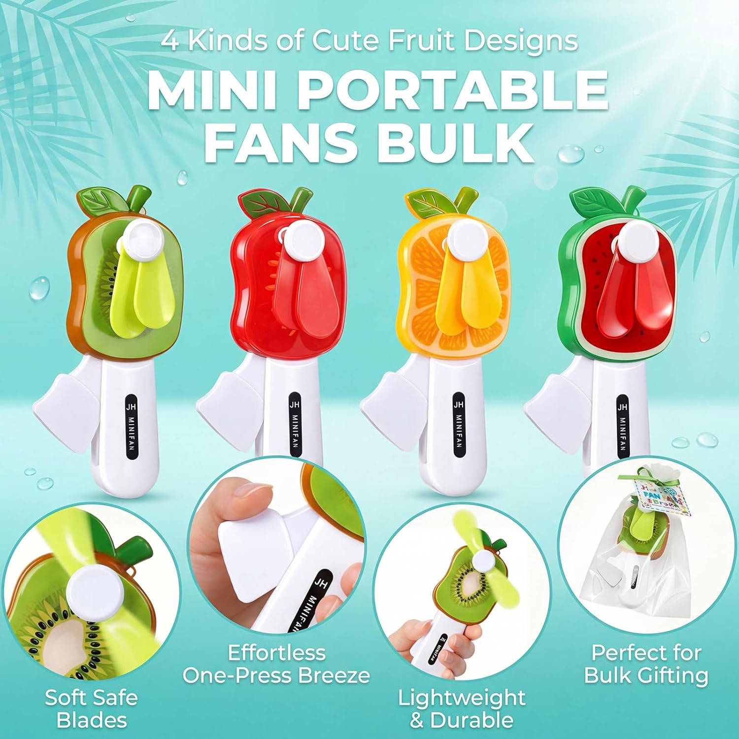 Fumete 24 Pack End of Year Student Gifts Mini Portable Hand Fans with Gift Tags & Ribbon, Fruit Theme Press Cooling Fans Bulk, Classroom Party Favors, Summer Event Giveaways