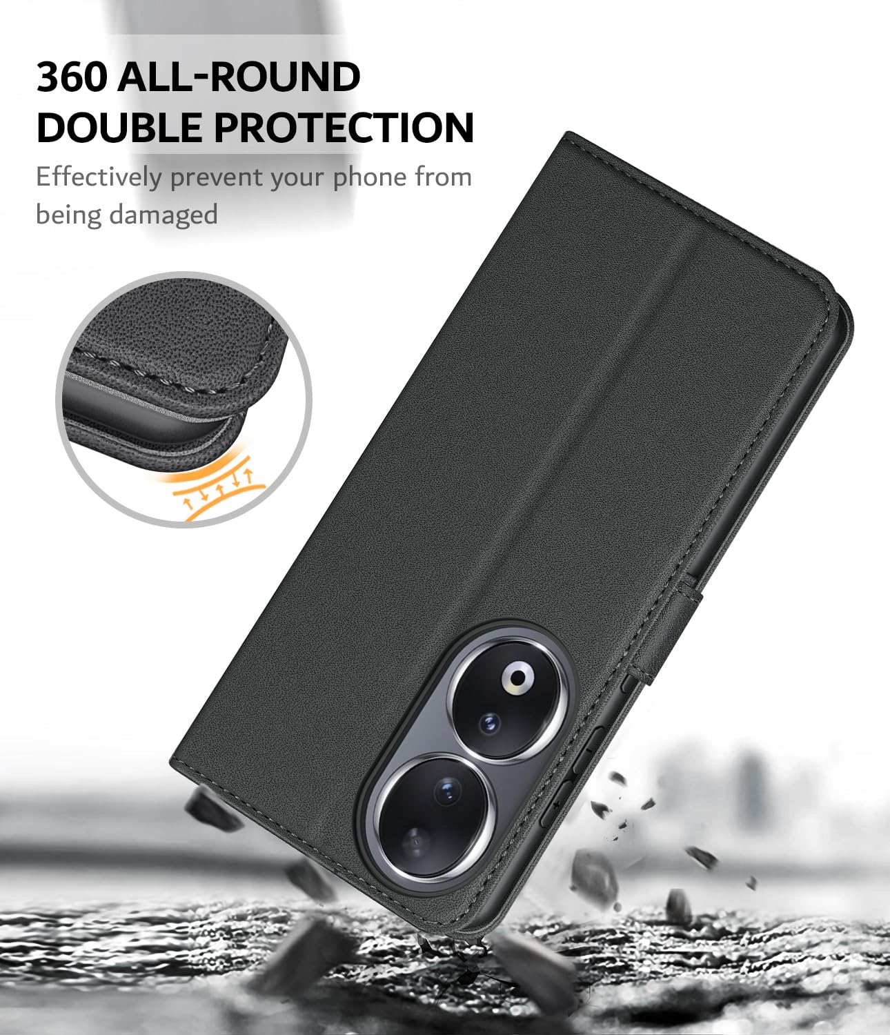 Leacckl for Honor 90 Case, Leather Wallet Case, Flip Case with Card Holder and Magnetic Buckle, Black - Image 4