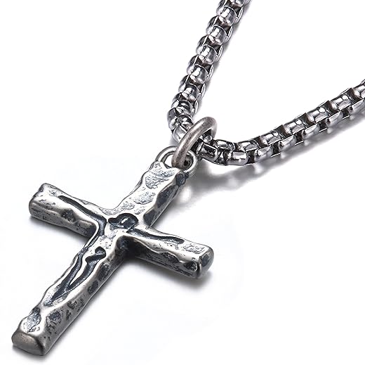 Colar masculino de crucifixo de prata esterlina 925 - pingente de cruz de Jesus esculpido em prata esterlina com corrente de aço inoxidável,...