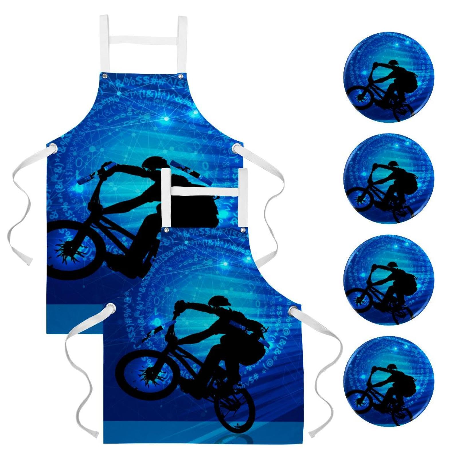 Tablier de cuisine avec 4 broches et imprimé cycliste original taille One Large - 7