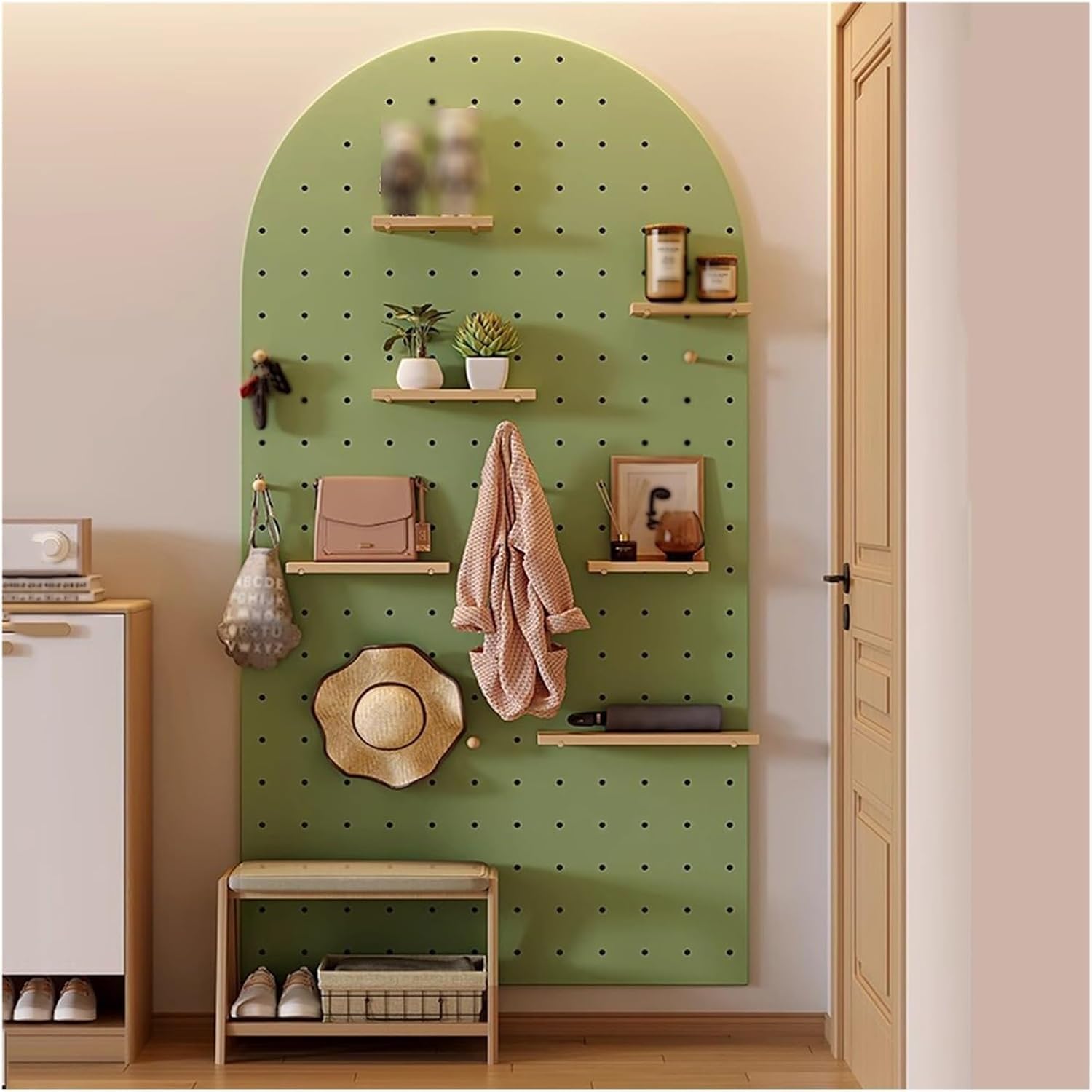 Stecktafel, Holz, Kombinations-Wand-Organizer-Set, Wandhalterung, Stecktafel, Trennwand, Bastelorganizer, Stecktafel, Display für Schlafzimmer, Arbeitszimmer (Grün, 60 x 80 cm)