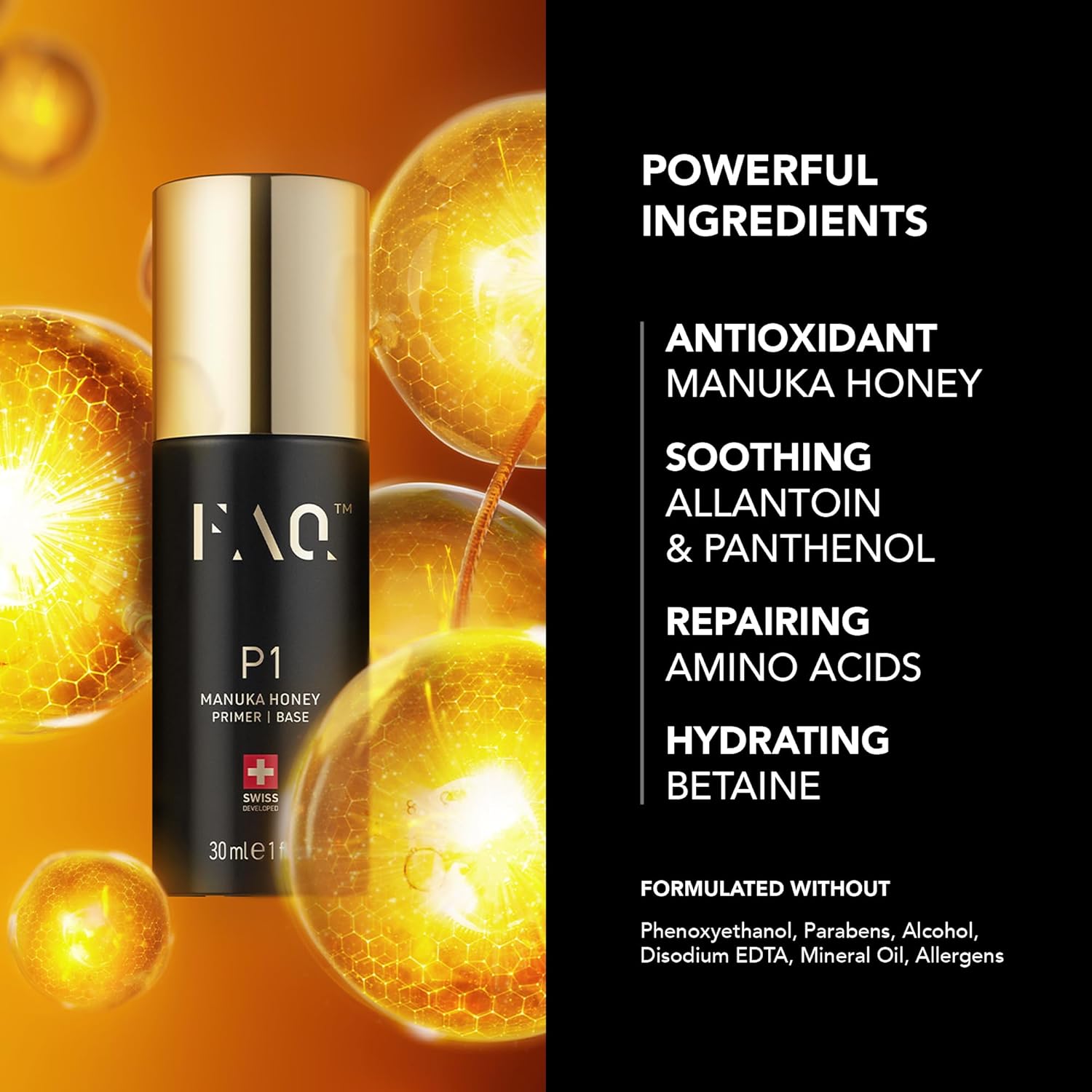 FAQ P1 Manuka Honey Conductive Primer 1 fl. Oz. - Nourishing - Amino Acids - Antioxidant & Moisturizing - Skin Care Products - For All Skin Types