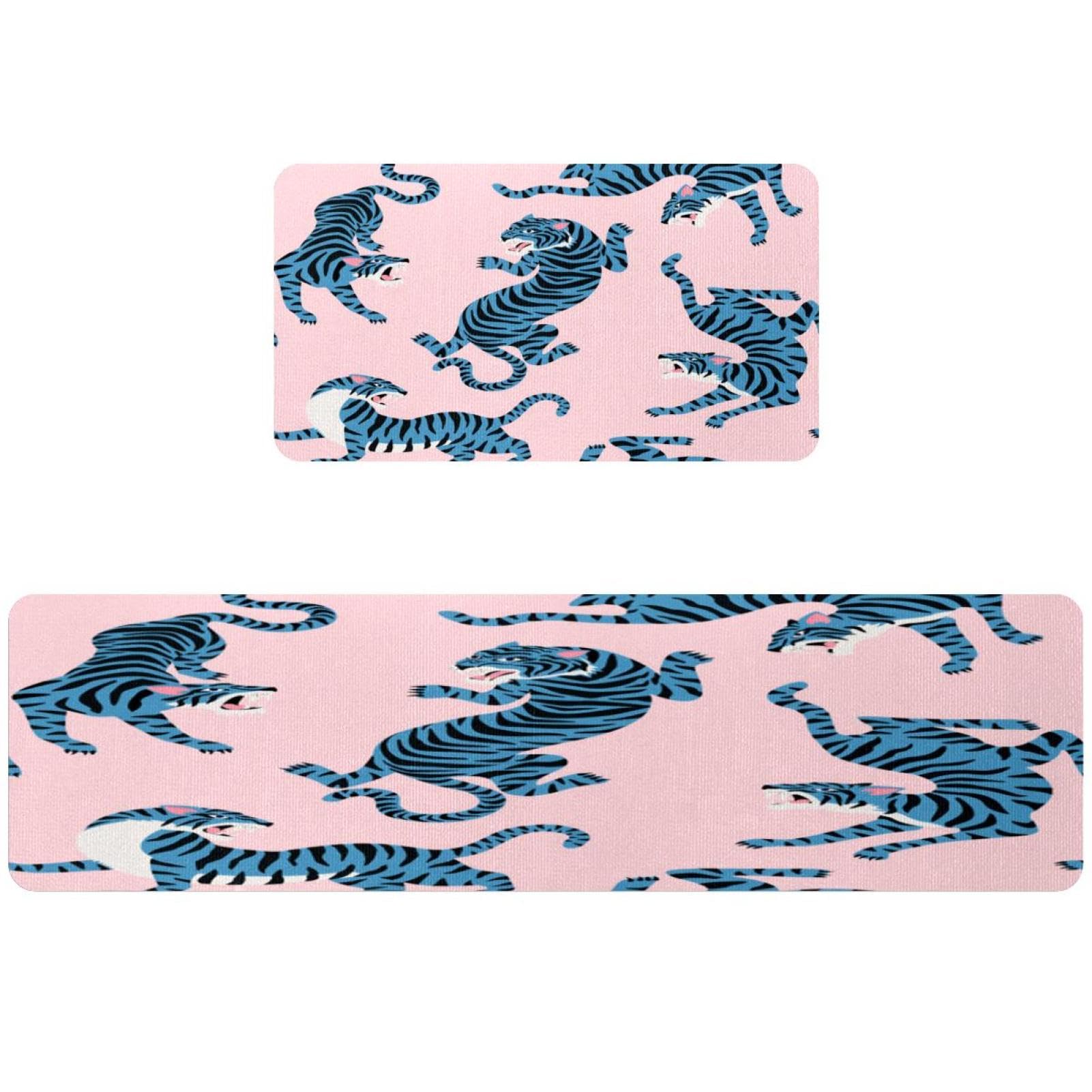 Tapete de cocina absorbente y antideslizante lavable juego de 2 alfombras con tigre azul