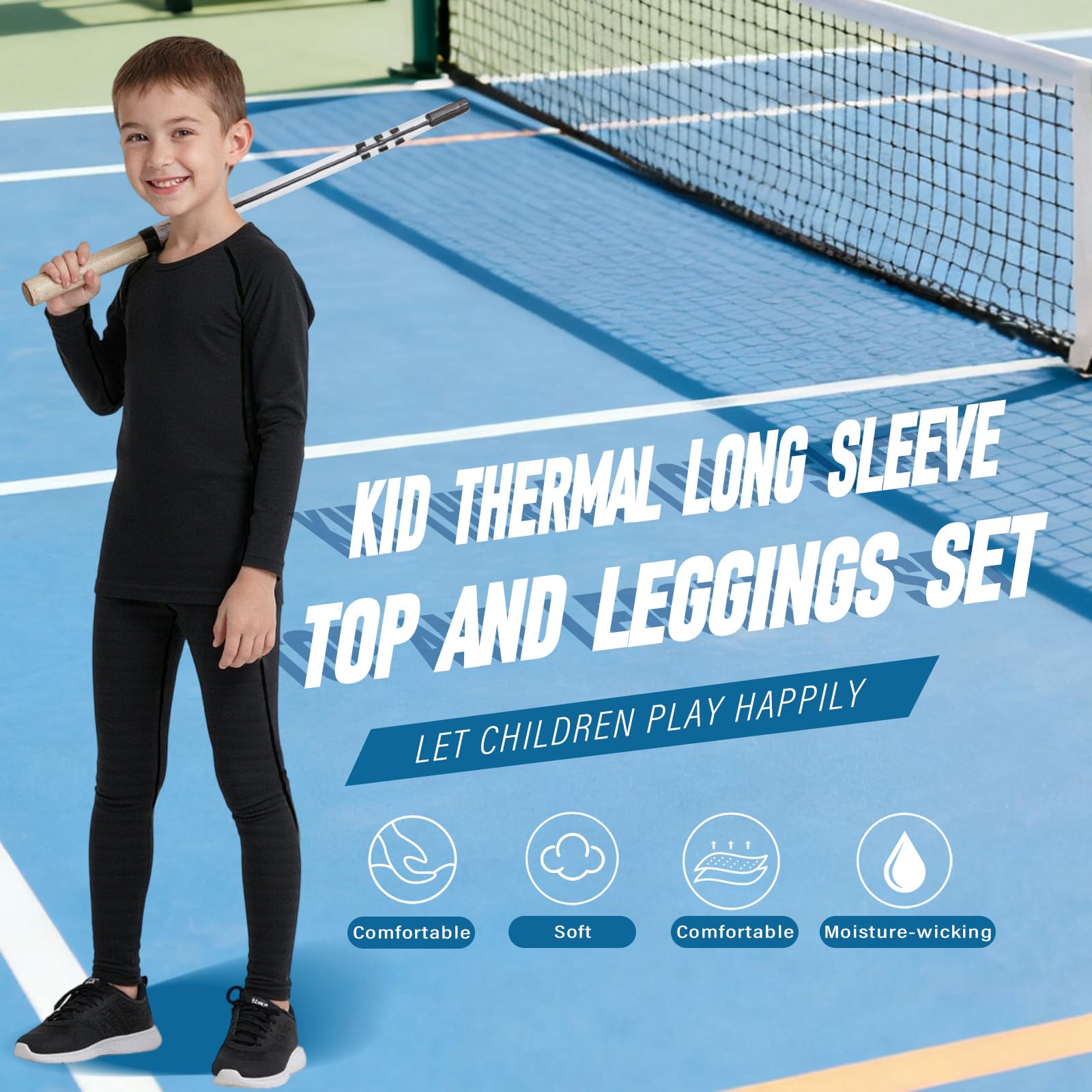 Fiorios Conjunto de Camiseta Interior Térmica Manga Larga y Leggings Forro Polar para Niños Deportiva Fútbol Esquí