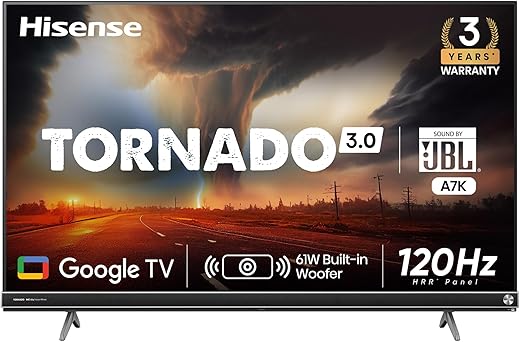 Hisense 139 cm (55 inches) Tornado 3.0 Series 4K Ultra HD Smart LED Google TV 55A7K (Black) | with 3 Years Warranty