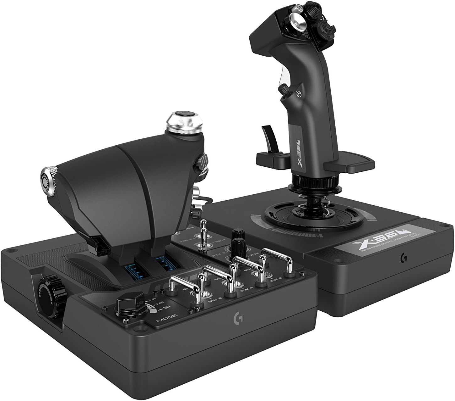 Logitech G X56 Hotas Rgb Throttle And Joystick Flight Simulator Game Controller, 6 Dregrees Of Freedom, 4 Spring Options, 189+ Programmable Controls, 2XUSb, Pc - Black