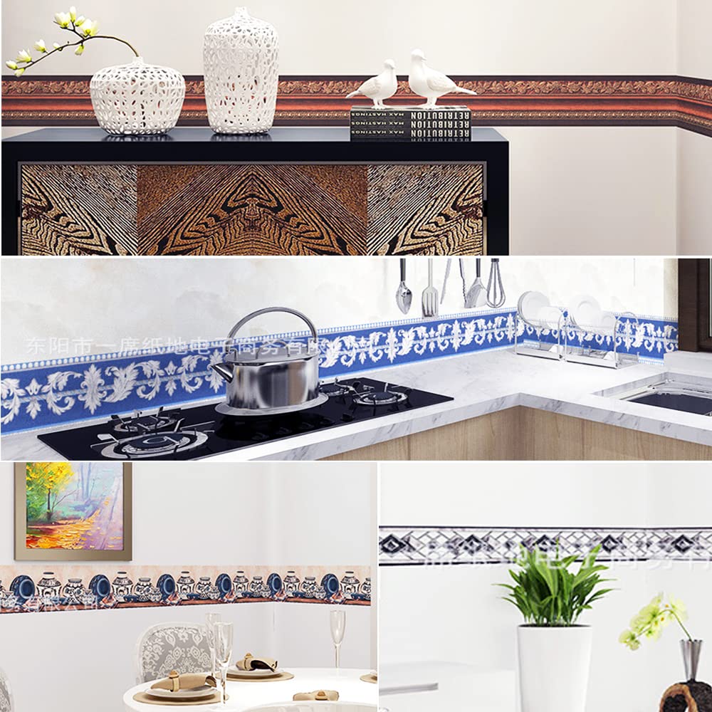Cenefas Adhesivas Para Paredes Etiqueta autoadhesiva for borde de rodapié de pared, papel tapiz impermeable, decoración Floral Vintage for el hogar (Color : 06, Size : 10.5cm X 5M)