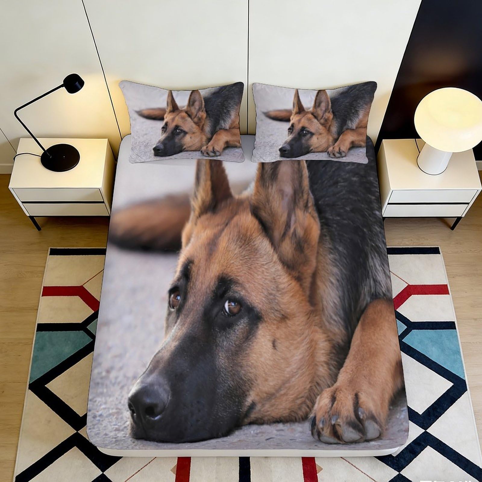 3D Printed German Shepherd Fitted Sheet Microfiber Bedroom Decor Dog Bed Cover for Adult Youth Guest Room 90x200x25cm
