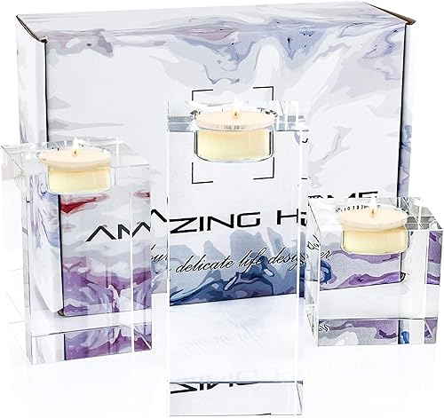 Miniatura 6 de Juego de 3 portavelas de Le Sens Amazing Home, grandes, de cristal, de 3.14.76.2 pulgadas de altura, candelabros sólidos y resistentes