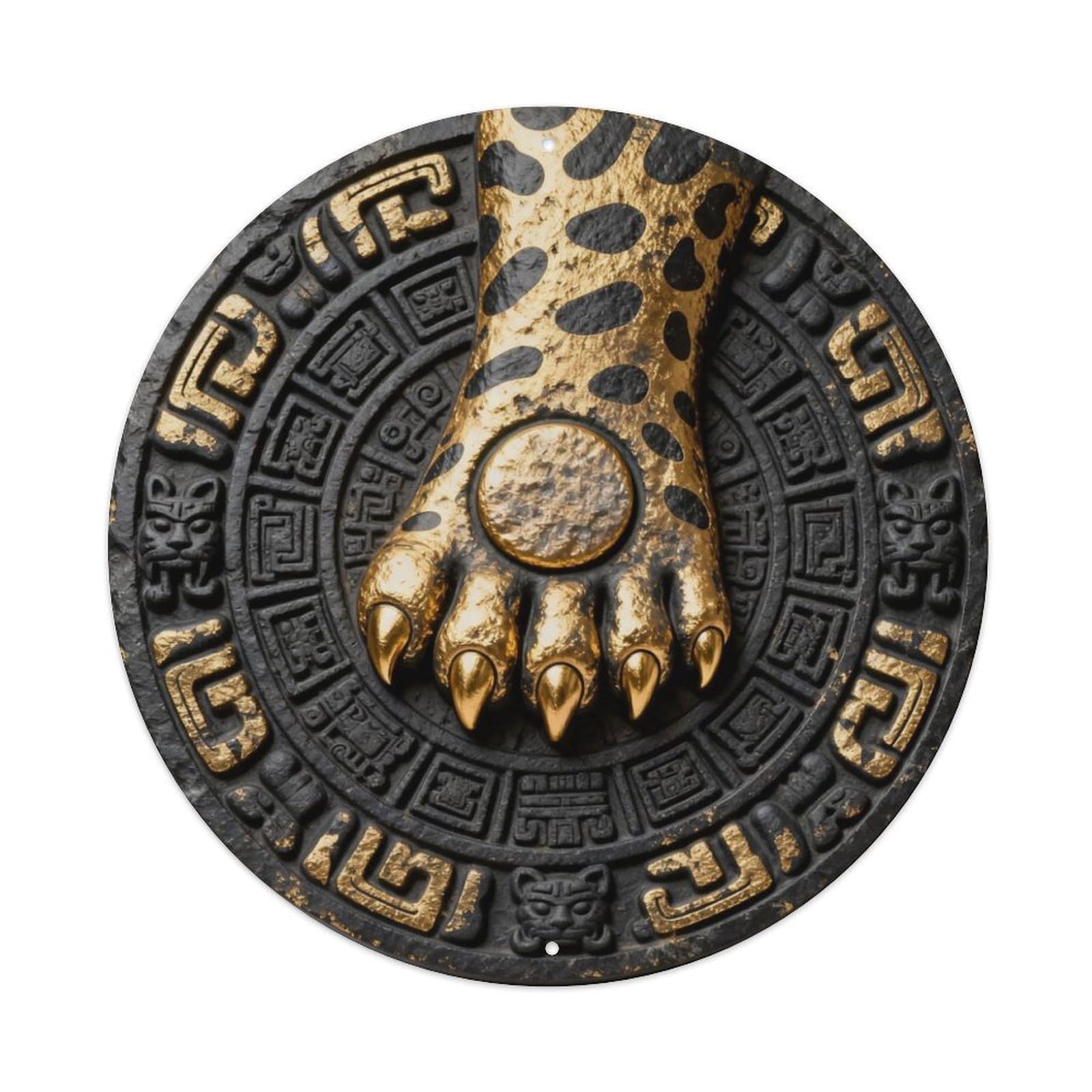 Maya Jaguar Paw Sun Stone Metal Tin Sign Plaque