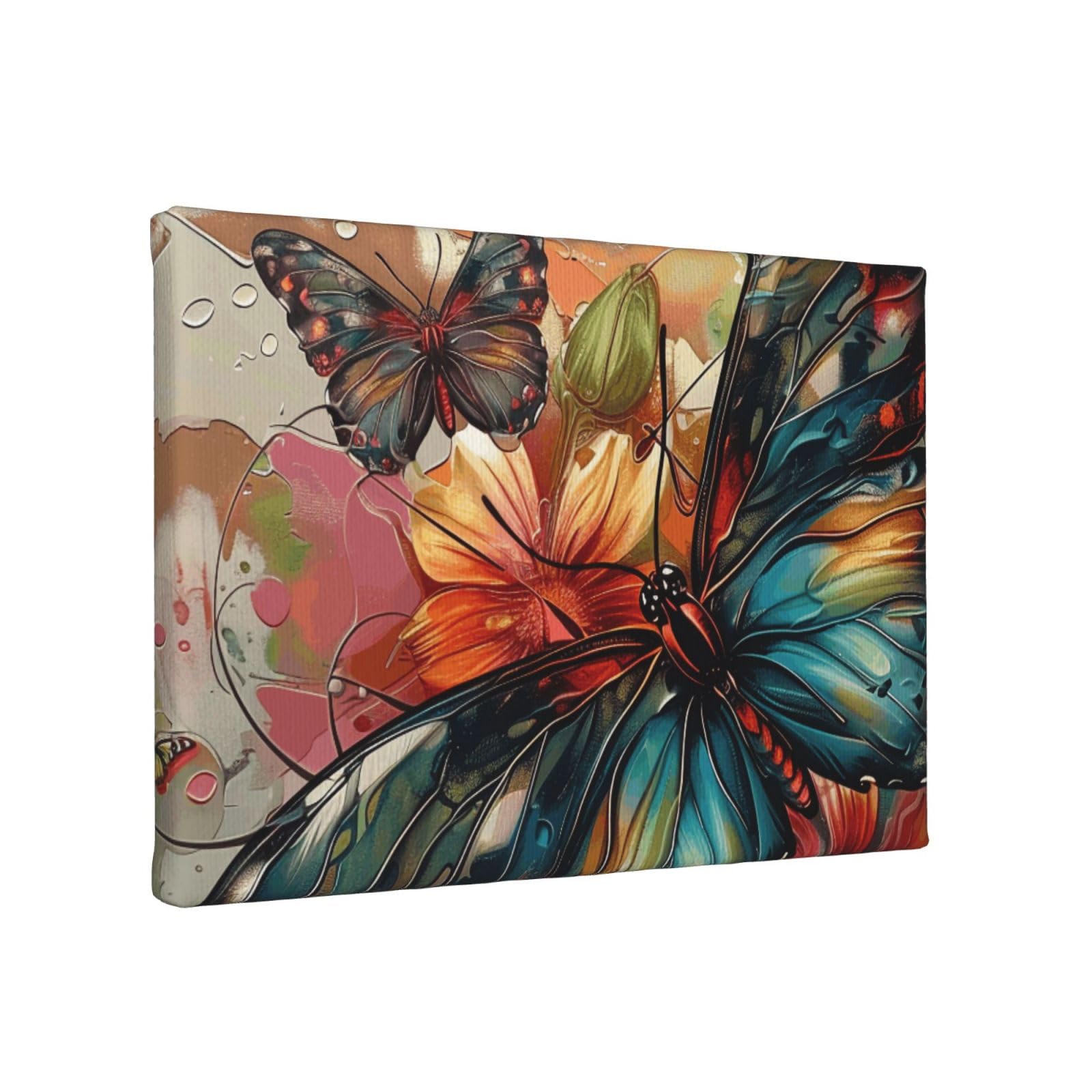 YKLJG Butterfly flowers Art Printed Wall Art Canvas Painting 30x20 CM Wooden Framed Picture Painting Artwork Prints for Bedroom Kitchen Home Office Decor