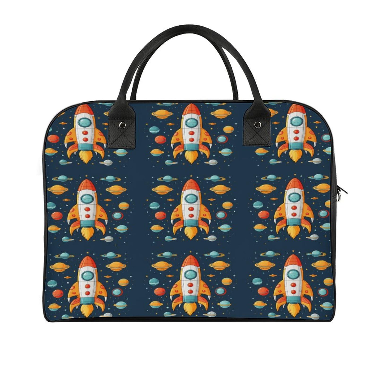 Portable Travel Bag Rocket Clipart Space Ship Print Travel Tote Bag Double Zipper Handbag Stylish Tote Bag Multi-use